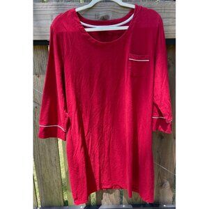 Soma Red 3/4 Sleeve Nightshirt With Pocket & White Piping Trim